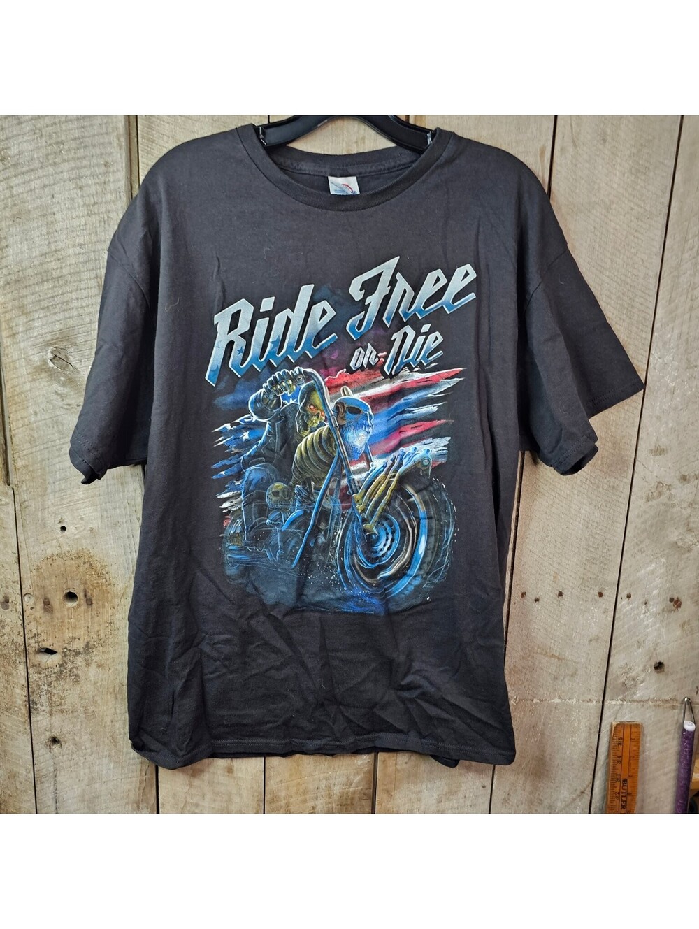 Delta Pro Weight Ride Free or Die Skeleton Biker T-Shirt Men's XL Black Graphic